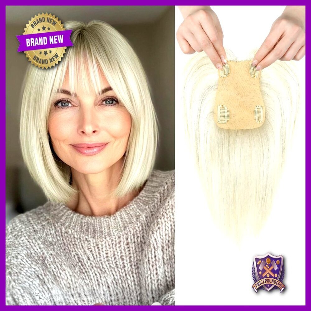 Human Hair Topper with Bangs Real Hairpiece Daily Wear Volume Coverage